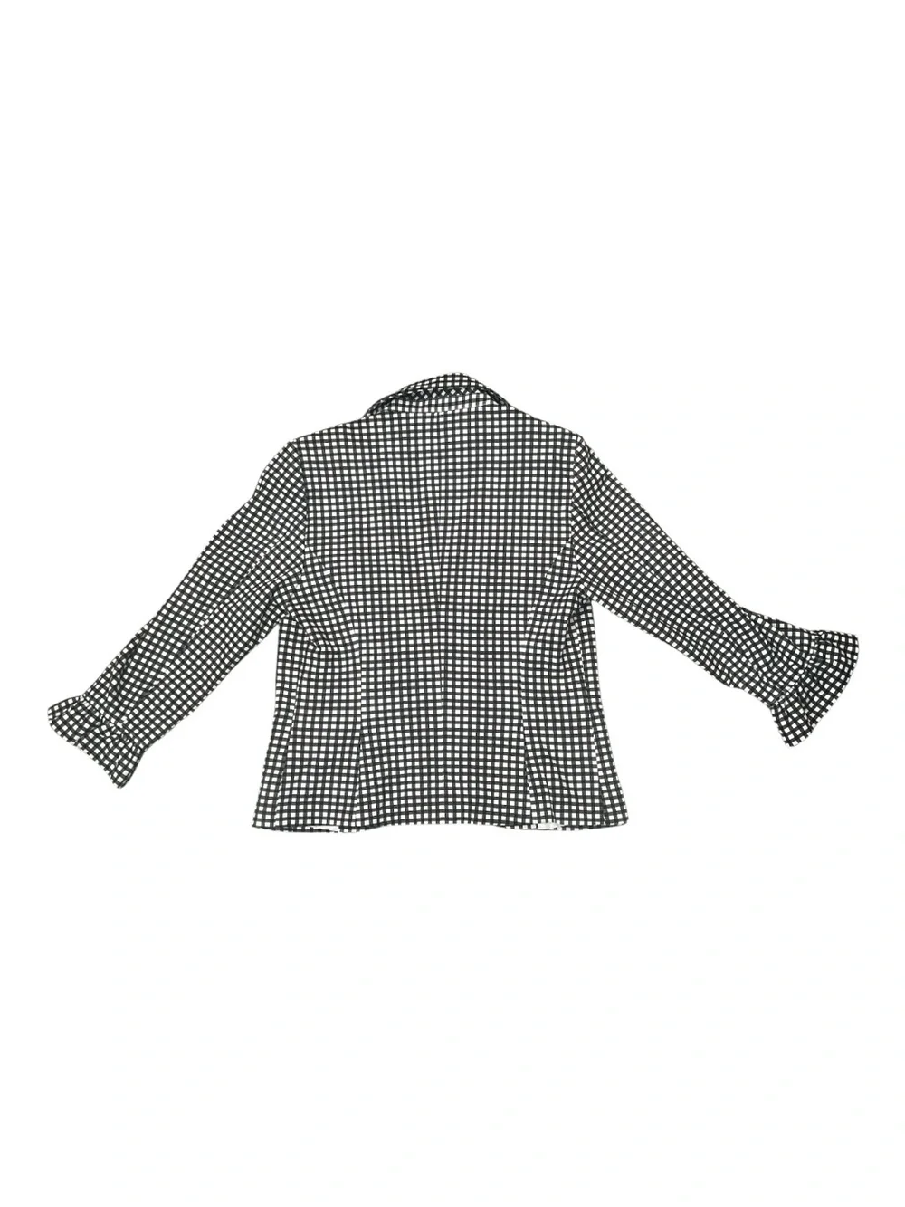 Amanda & Chelsea Gingham Blazer Jacket Black White Ruffle Cuff Stretch NWT 8